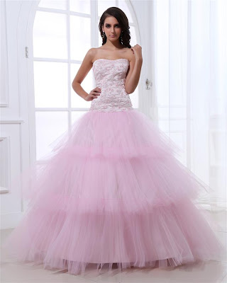 2013 Strapless Beaded Layer Pink Dress