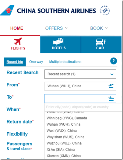 China Southern Airlines Bug