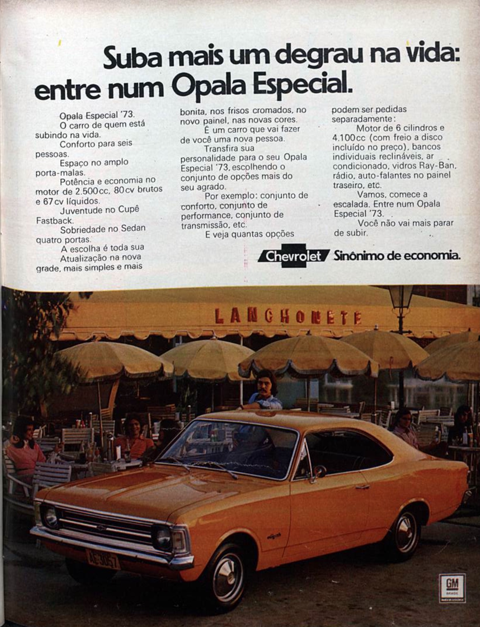 Propaganda antiga veiculada em 1972 onde a Chevrolet apresentava o Opala Especial 73