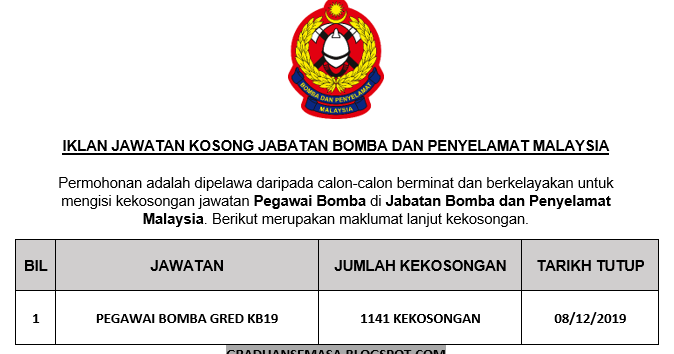 Kerajaan Pegawai Bomba Kb19 Jabatan Bomba Dan Penyelamat Malaysia 08 Disember 2019