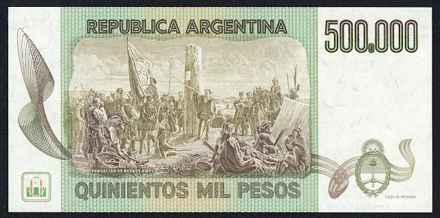 Argentina money currency 500000 Pesos banknote 1980 Don Juan de Garay and the second founding of Buenos Aires in 1580