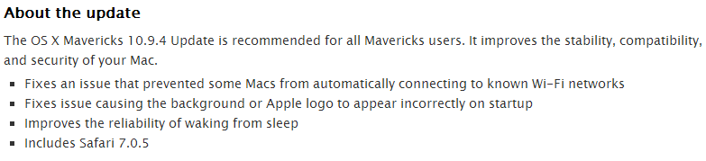 Mac OS X Mavericks 10.9.4 (13E28) Final Update Features and Changes