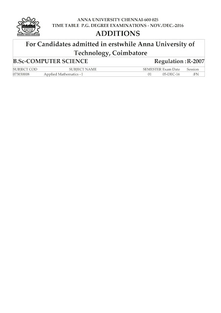 Anna University New Changes in PG Exams Time Table for Nov/Dec 2016 Exams