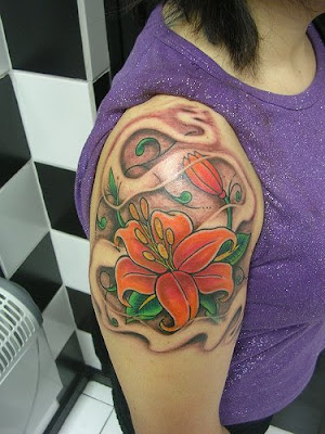 This tattoo design of a red flower Women