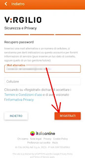 creare mail virgilio da app Virgilio Mail - 4 inserire mail alternativa o numero di telefono per il recupero password