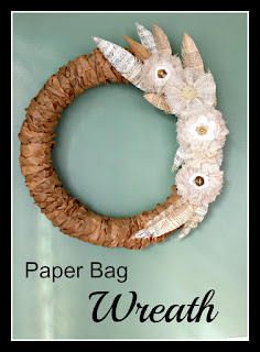 Vintage, Paint and more... a wreath made from brown paper bags, vintage fabric flowers and book page feathers