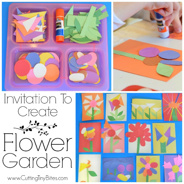 Invitation To Create: Flower Garden. Open ended creative spring paper craft for kids. Great for fine motor development. Perfect for toddlers and preschoolers.