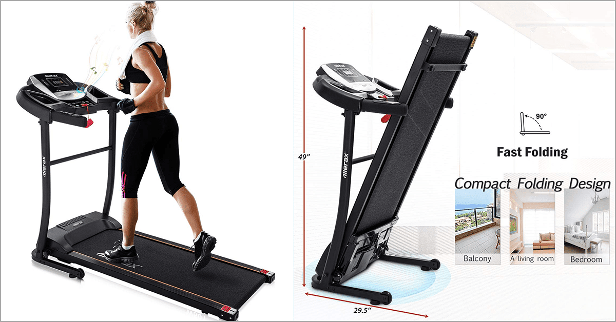 Merax Electric Folding Treadmill – Easy Assembly Fitness Motorized Running Jogging Machine with Speakers for Home Use, 12 Preset Programs