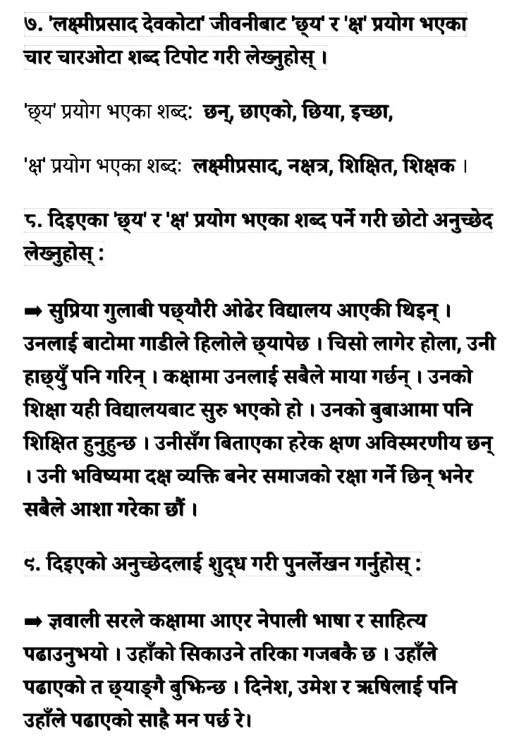 Laxmi Prasad Devkota Class 10 Nepali Exercise