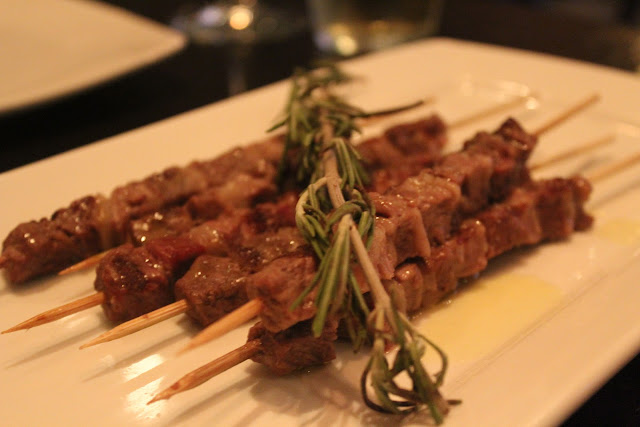 Grilled baby lamb skewers at Nebo, Boston, Mass.