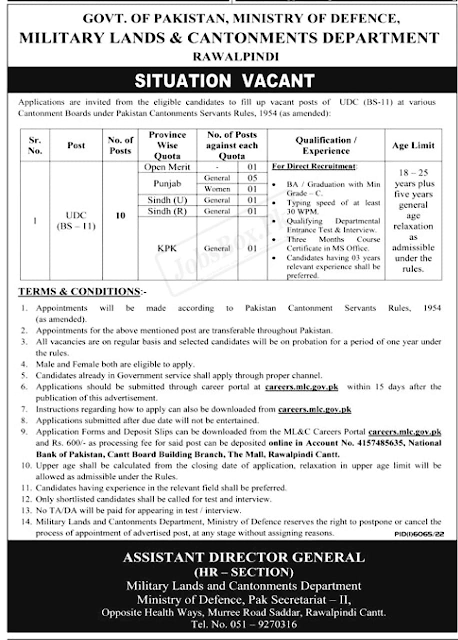 Ministry Of Defence Jobs For Civilians Of Pakistan 2023 Jobs - Online Apply