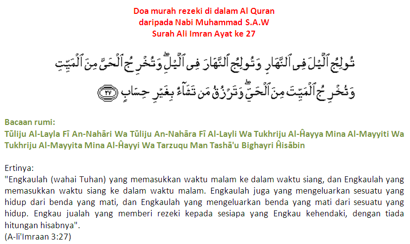 cahayainspirasidotcom Doa Murah  Rezeki  Di Dalam Al Quran 