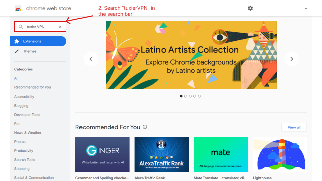 step 2 search for tuxler vpn in chrome