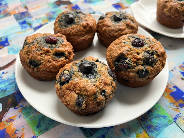 Food Lust People Love: Overripe banana and juicy frozen blueberries make these blueberry banana muffins some of the best I’ve ever baked. Small batch of six! Highly recommend!