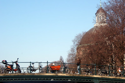 Bikes on a bridge in Amsterdam