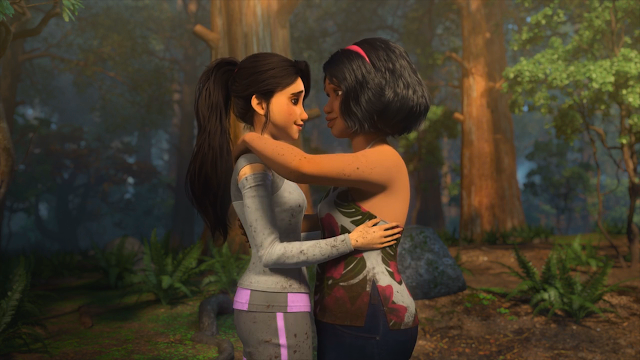 29+ LGBT Kid's Shows - Jurassic World Camp Cretaceous - Picture of two teen lesbians about to kiss