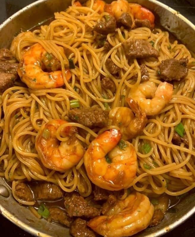 Shrimp And Steak Teriyaki Noodles