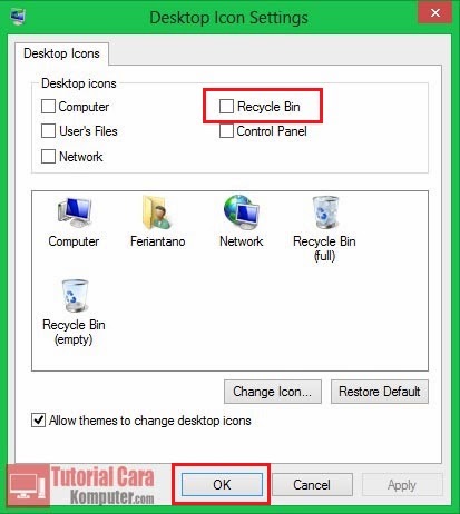 Trik Cara Menghilangkan Icon Recycle Bin dari Desktop -TutorialCaraKomputer.com