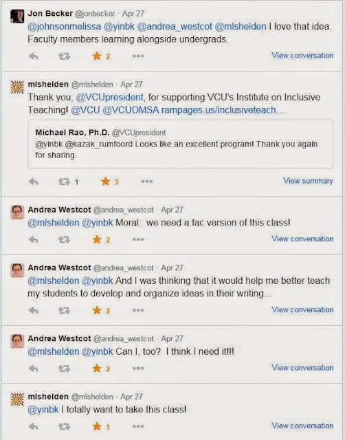 Tweets that show a conversation developing around an idea for professional development