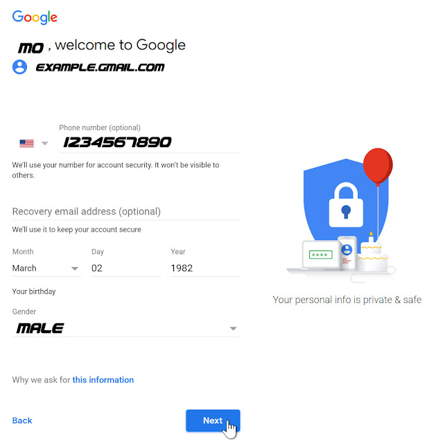 create a new gmail account by mobile number