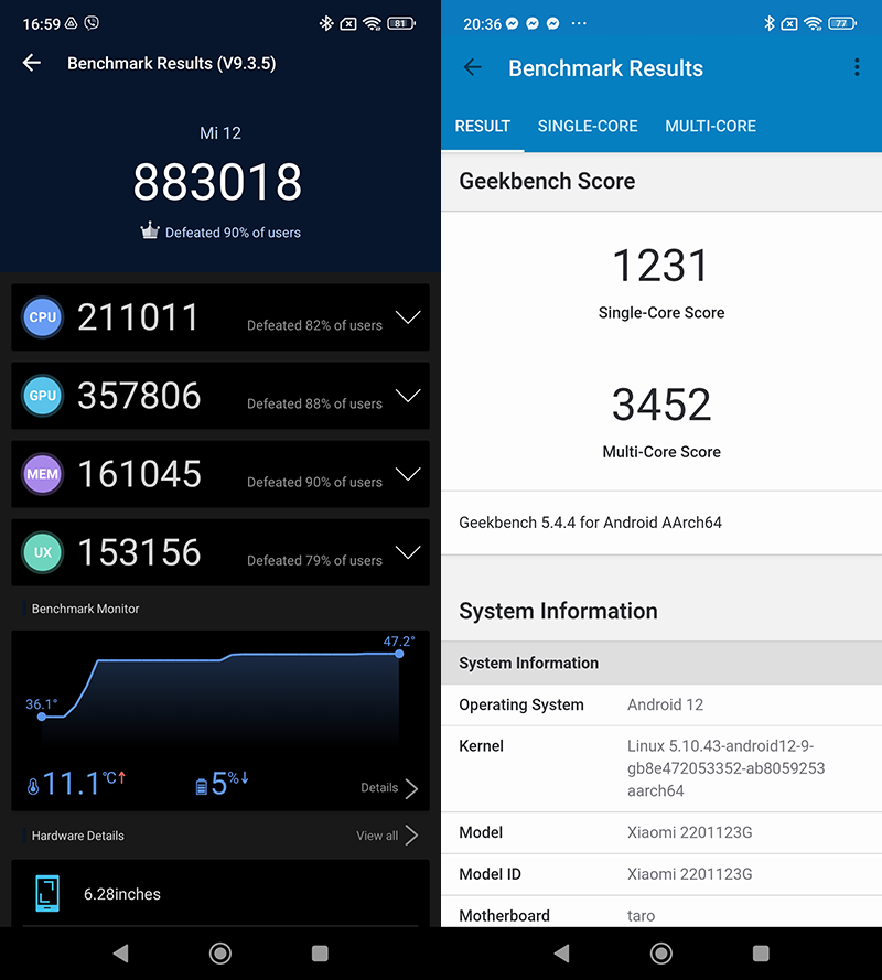 AnTuTu and GeekBench