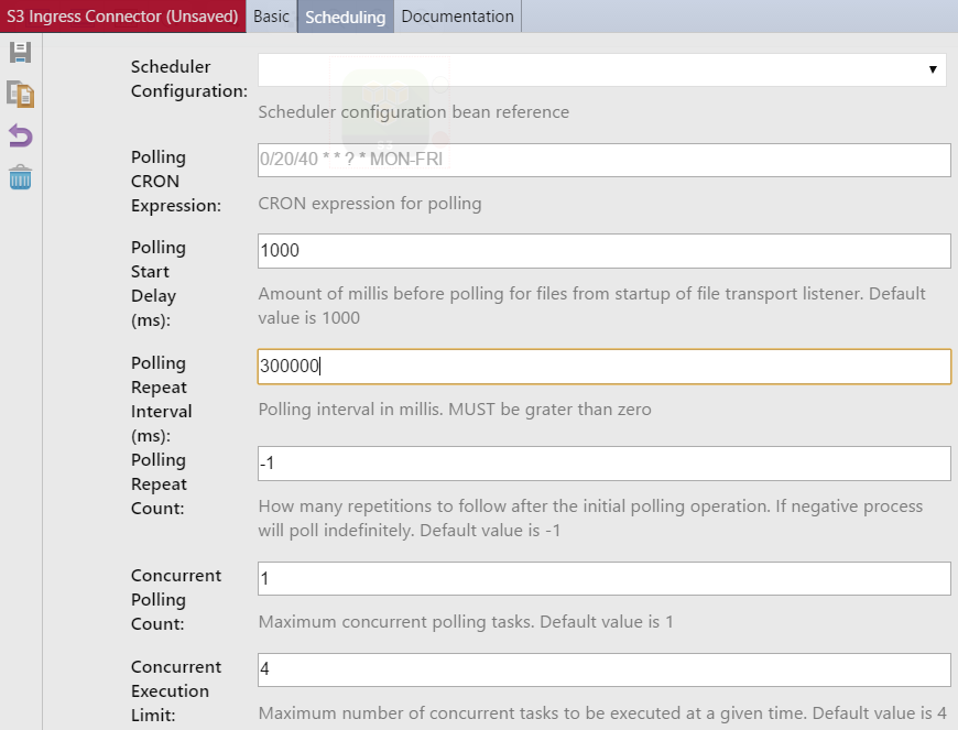 S3 connector configuration: Scheduling tab