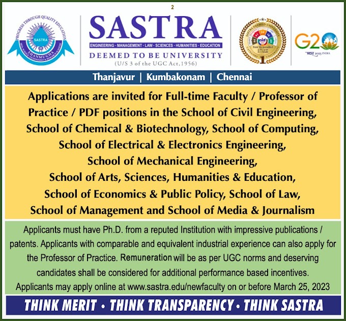 SASTRA Biotechnology Faculty Jobs