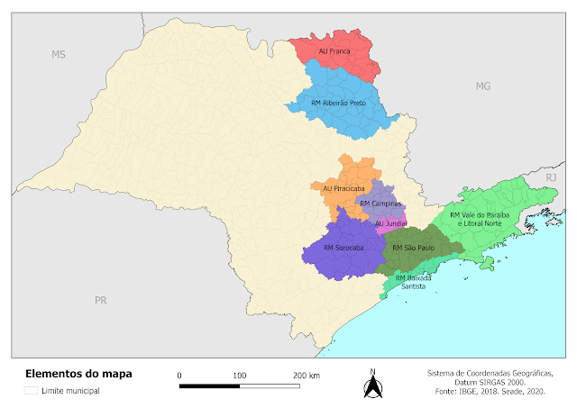 Mapa das regiões metropolitanas e aglomerações urbanas do estado de São Paulo