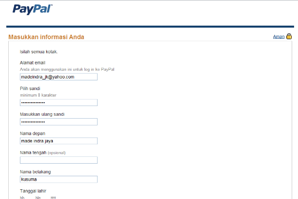 membuat akun paypal