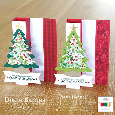 Fancy fold square column Christmas card featuring Stampin Up Merriest Trees stamps and dies, Snowflake sky embossing folder, Joy of Christmas paper, Stylish Shapes dies. Card by Diane Barnes - Independent Demonstrator in Sydney Australia - stampinupcards - colourmehappy - stampinupchristmascards
