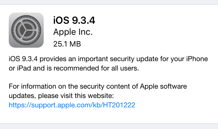 آبل تطلق iOS 9.3.4 للايفون والايباد
