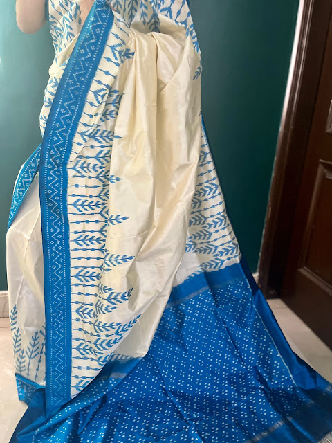 Minimal design red & white silk pochampally saree