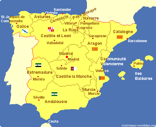 Carte de l'Espagne avec les régions