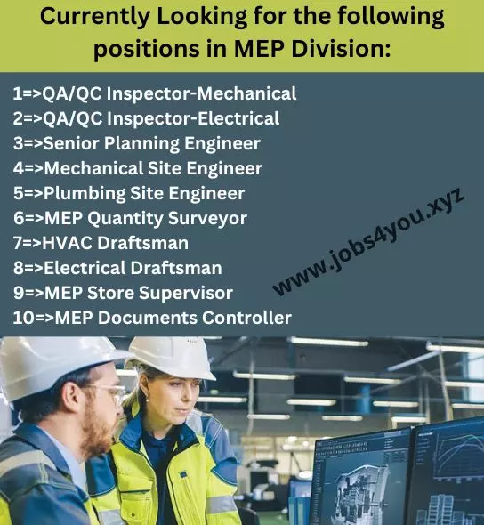 Currently Looking for the following positions in MEP Division:
