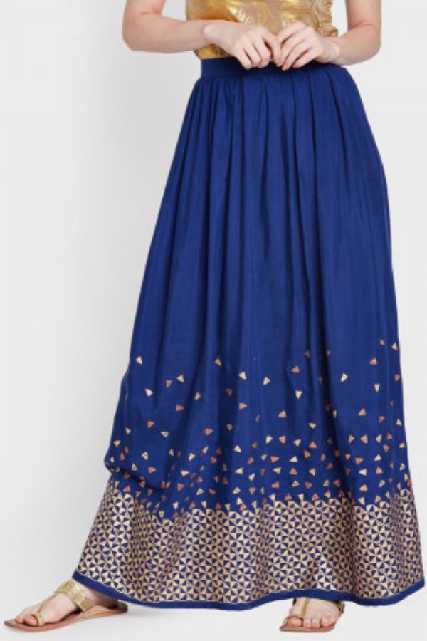 Navy Print Maxi Skirt