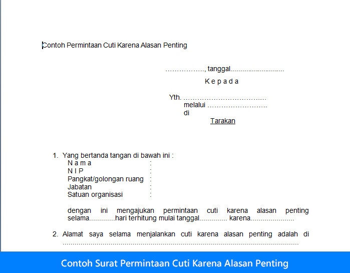 Download Contoh Surat Permintaan Cuti Karena Alasan 