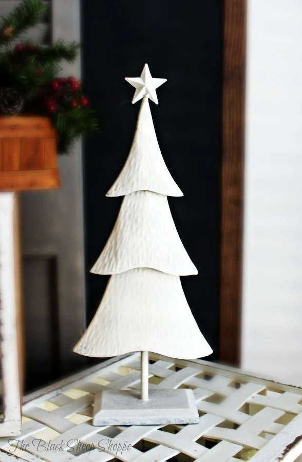 Thrift store brass Christmas tree painted white.