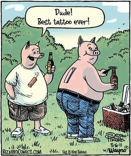 Dude, nice tattoo ever, one pig to another that looks like a piggy bank