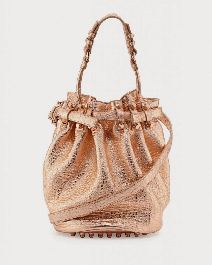 Alexander Wang Diego Dumbo Metallic Bucket Bag, Rose Gold 950