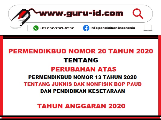 gambar permendikbud nomor 20 tahun 2020 tentang perubahan juknis bos Paud