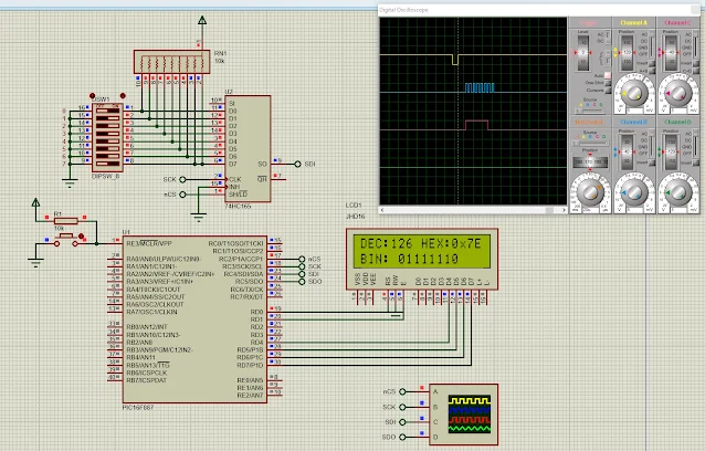 PIC16F887 SPI SN74HC165 LCD XC8 Example