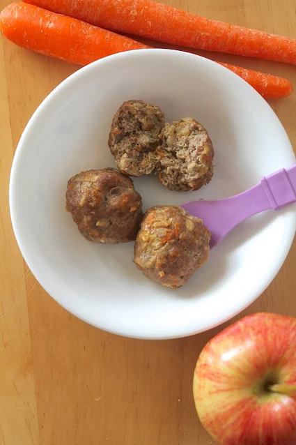 Cup open turkey, carrot, and apple meatballs.