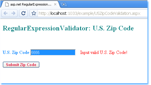 Asp Net Regularexpressionvalidator Validate U S Zip Code Asp Net Regularexpressionvalidator Validate U S Zip Code