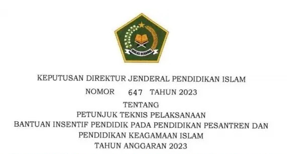 Juknis Pelaksanaan Bantuan Insentif Pendidik Pada Pendidikan Pesantren Dan Pendidikan Keagamaan Islam Tahun 2023