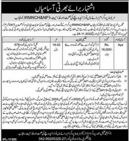 Latest Primary & Secondary Healthcare Department Management Posts Faisalabad 2022