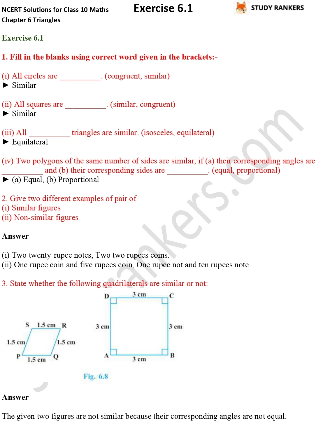 NCERT Solutions for Class 10 Maths Chapter 6 Triangles Exercise 6.1