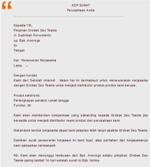 Contoh Surat Proposal Kerja Sama