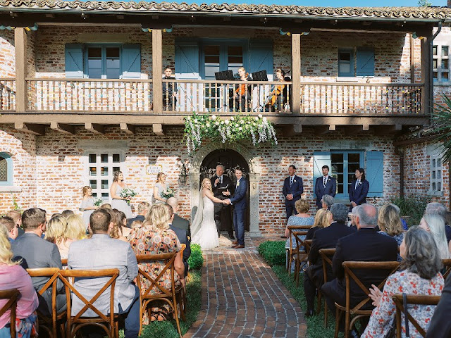 bride and groom holding hands at casa feliz during ceremony