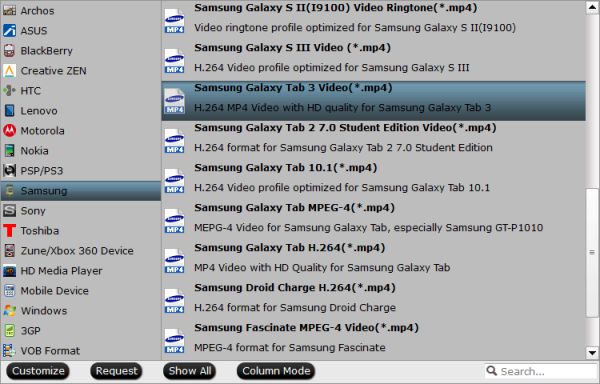 Galaxy Tab accepted video format