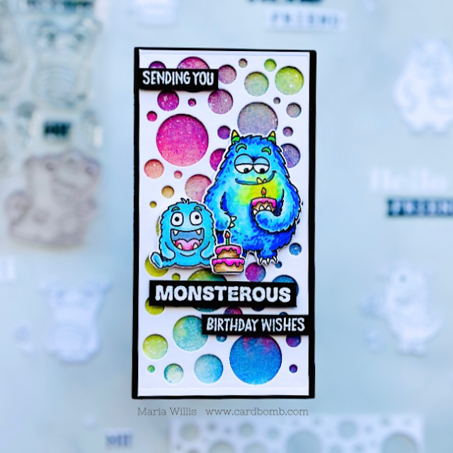 Cardbomb, Maria Willis, Tonic Studios, cards, cardmaking, monsters, stamps, stamping, ink, paper, papercraft, color, art, diy, handmade, video, video tutorial, dies,diecutting,